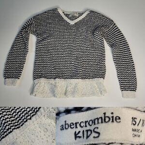 XL ABERCROMBIE & FITCH KIDS cotton woven lace black white SWEATER 15 16 XS